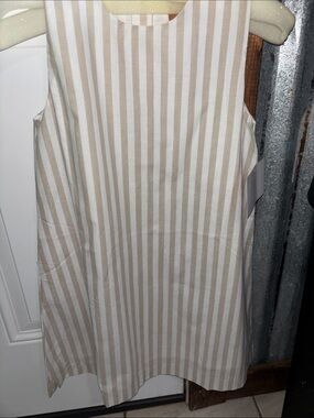 Millie Jay Sleeveless Beige and White Vertical Stripe Dress